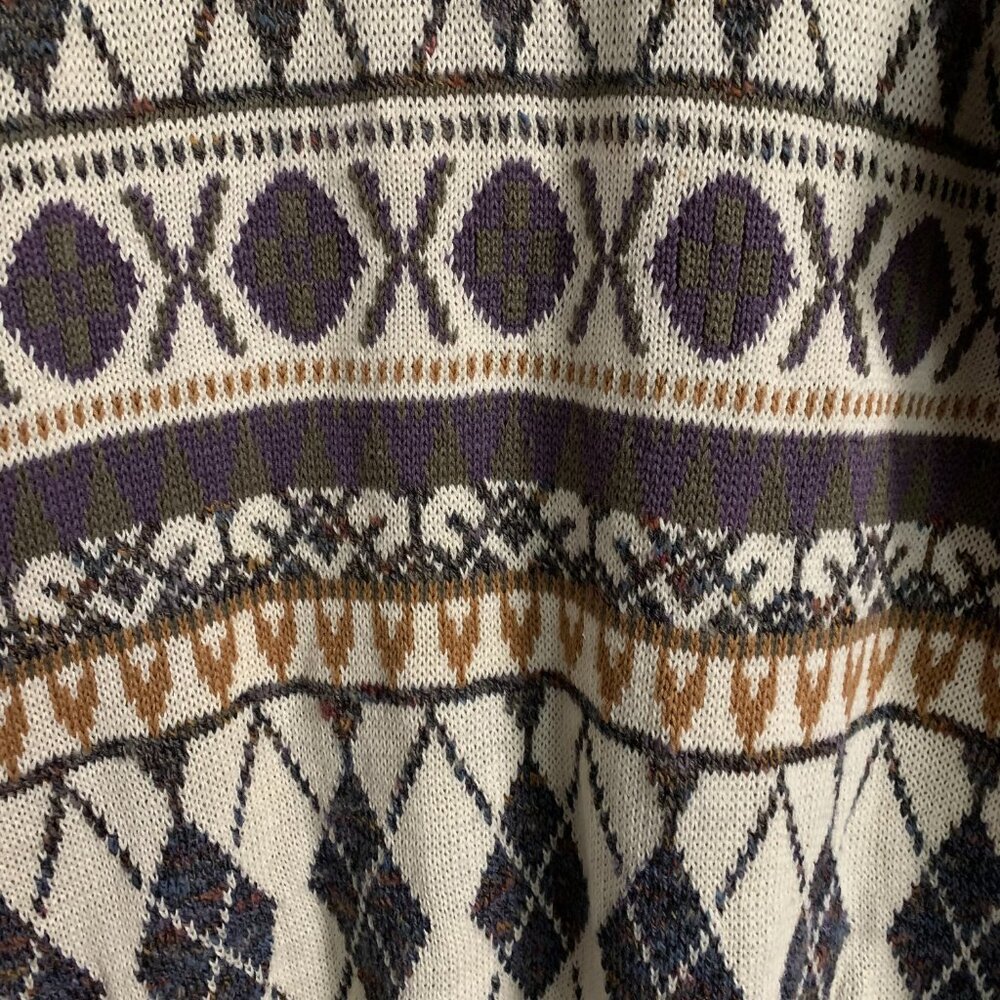 Etchings Medium Cream Purple Crochet Trim Pullover Y2K 90s Grandpa Sweater EUC - Picture 6 of 13